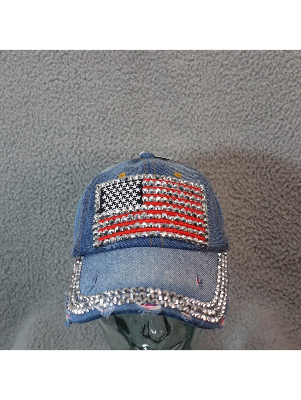 Mudd Jeans Women Hat USA Flag Denim Rhinestone Y2K OSFA NWT